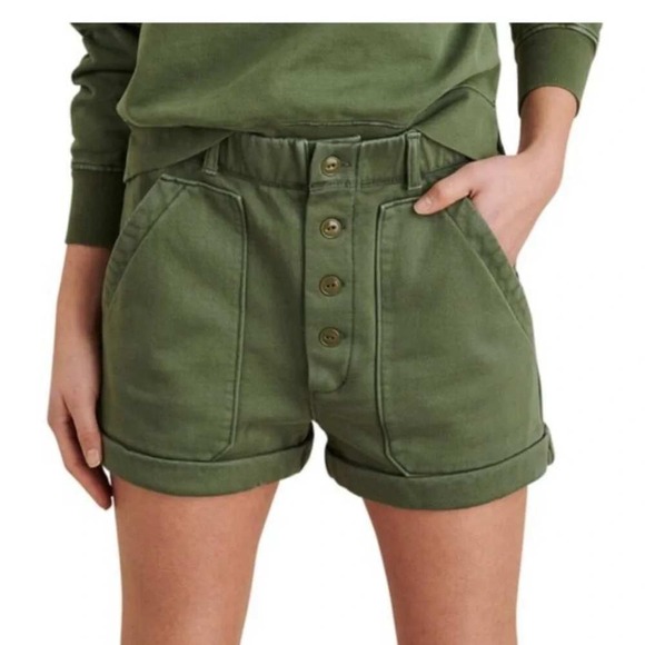 Alex Mill Pants - Alex Mill Ambrose Cotton Fleece Shorts in Army Green High Rise size large